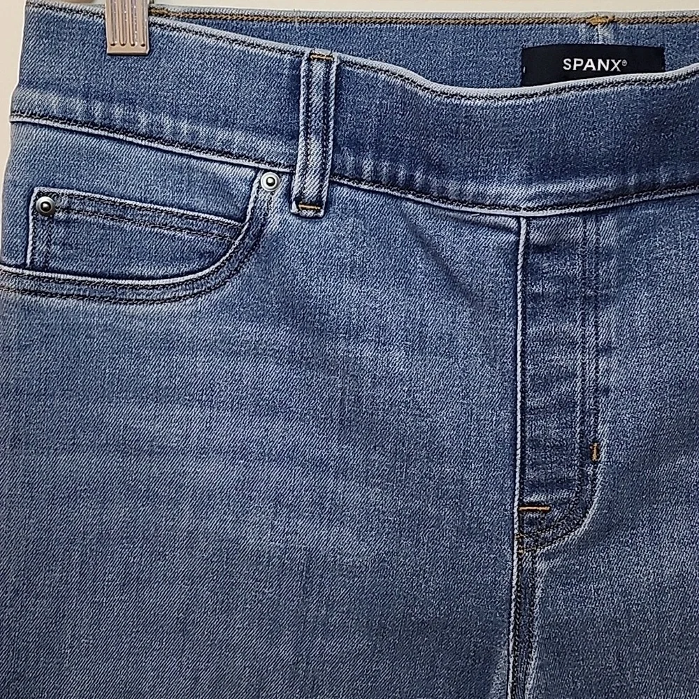 SPANX JEANS High-Rise Flare Authentic Blue Meduim Blue Strechable Pants Size XL - Picture 10 of 16